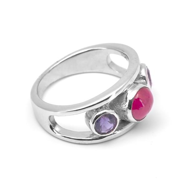 Silver Ring rubis, amethyste Magalie
